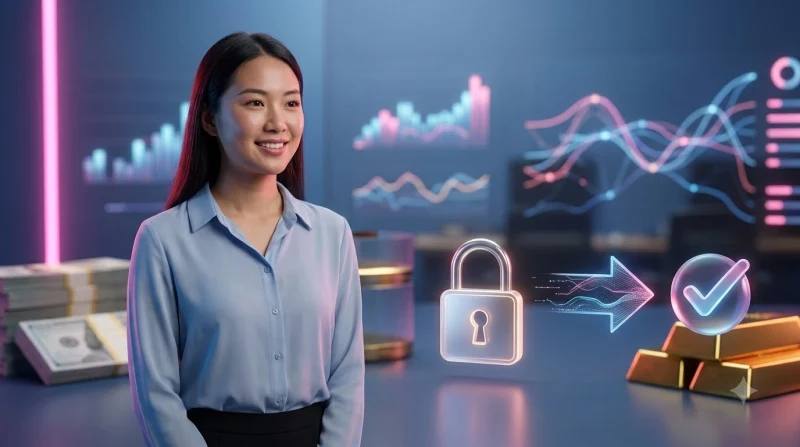 Bảng điều khiển kỹ thuật số an toàn với biểu tượng lá chắn màu xanh lá cây và biểu đồ