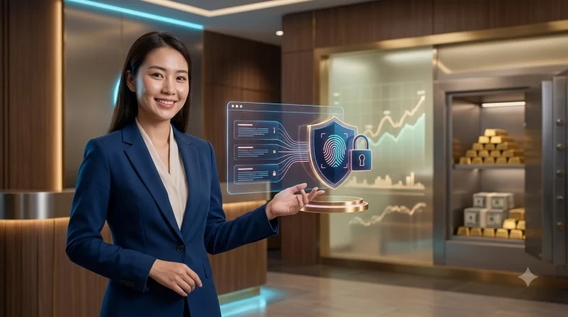 Biểu đồ quy trình bảo mật với khóa, mã xác thực và mật khẩu phức tạp