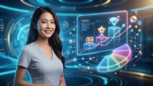 Hình ảnh minh họa khái niệm bảng trả thưởng nổ hũ với các biểu tượng slot phát sáng