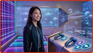 Người chơi đang cân nhắc chọn phòng bắn cá SC88 trước màn hình game thủy cung