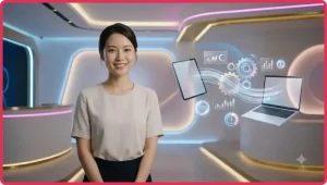 Người dùng đồng bộ SC88 trên điện thoại và máy tính tại không gian làm việc hiện đại