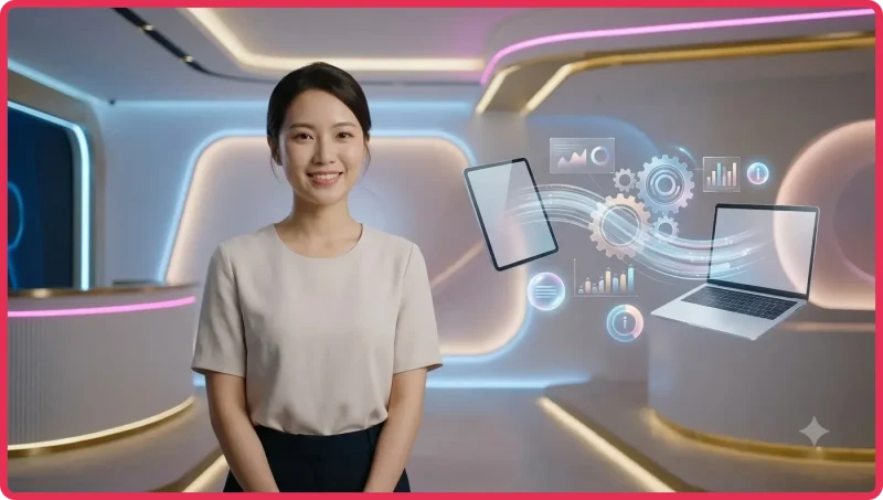 Người dùng đồng bộ SC88 trên điện thoại và máy tính tại không gian làm việc hiện đại