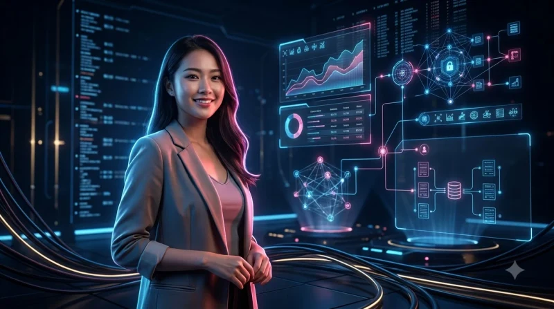 Người dùng thao tác trên giao diện quản lý tài khoản trực tuyến trong không gian công nghệ hiện đại