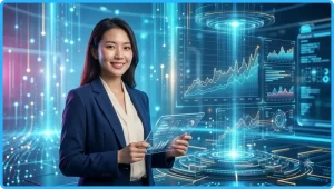 Người dùng thao tác trên giao diện quản lý tài khoản trực tuyến trong không gian công nghệ hiện đại