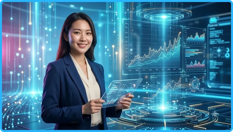 Người dùng thao tác trên giao diện quản lý tài khoản trực tuyến trong không gian công nghệ hiện đại