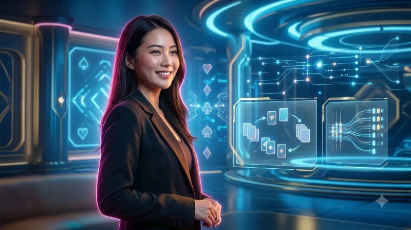 phu-nu-tap-trung-xem-xet-cac-la-bai-tren-ban-baccarat-minh-hoa-quy-tac-tinh-diem Phụ nữ tập trung xem xét các lá bài trên bàn baccarat, minh họa quy tắc tính điểm