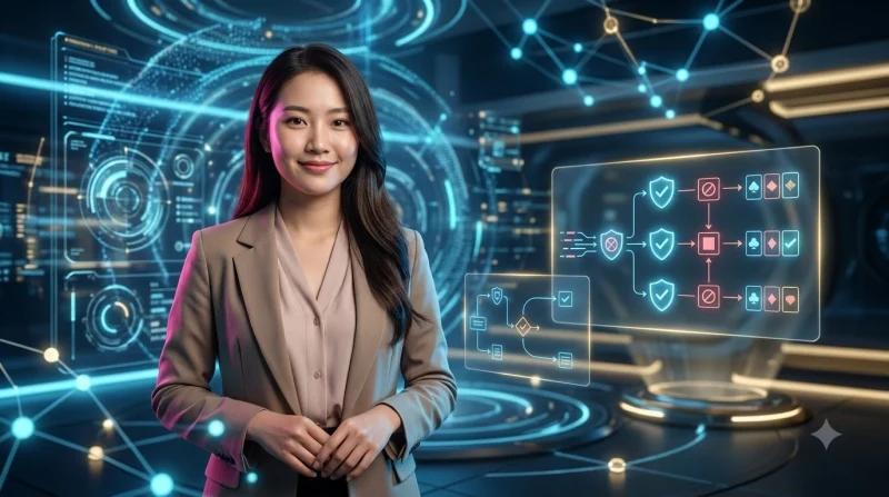Thiết bị chơi game với giao diện bài tiến lên trừu tượng và nút bắt đầu phát sáng trên SC88